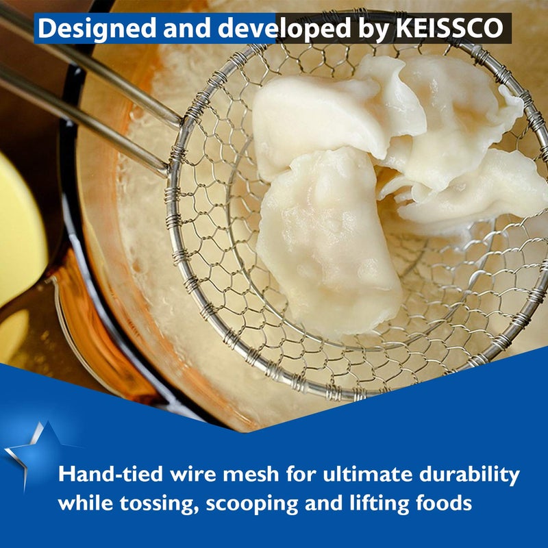 KEISSCO Hicook Stainless Steel Kitchen Spider Strainer Skimmer Ladle Food Dumpling Noodle Strainer for Pasta Spaghetti Noodles and Frying, 7 inches - Image 4